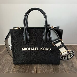 Black Michael Kors Mirella Small Pebbled Leather Convertible Crossbody Bag